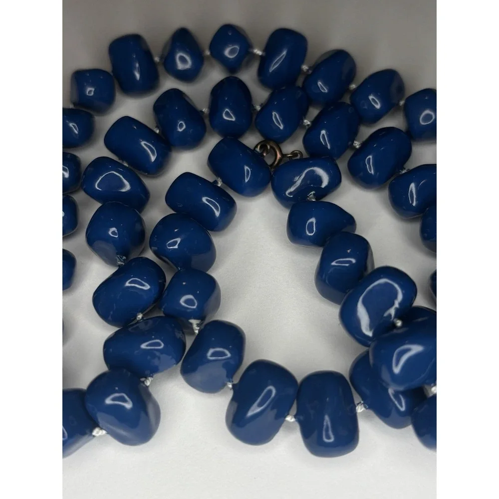 Vintage Cobalt Blue Necklace Acrylic Nugget Bead 24